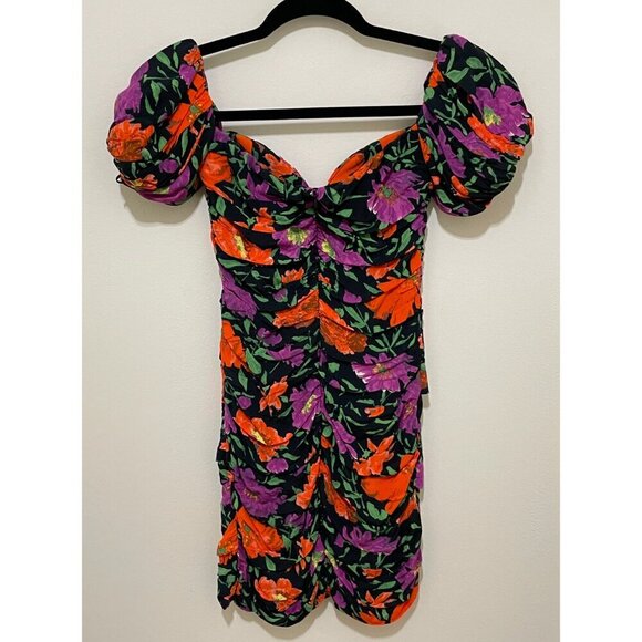 NWT ZARA FLORAL PRINT OFF-SHOULDER MINI DRESS, SIZE XS - Picture 8 of 13